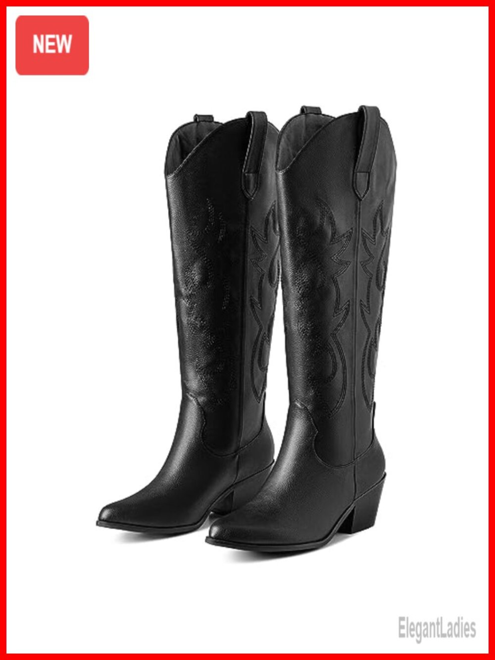 Women's Western Cowgirl Boots Knee High Chunky Stacked Heel Pull-On